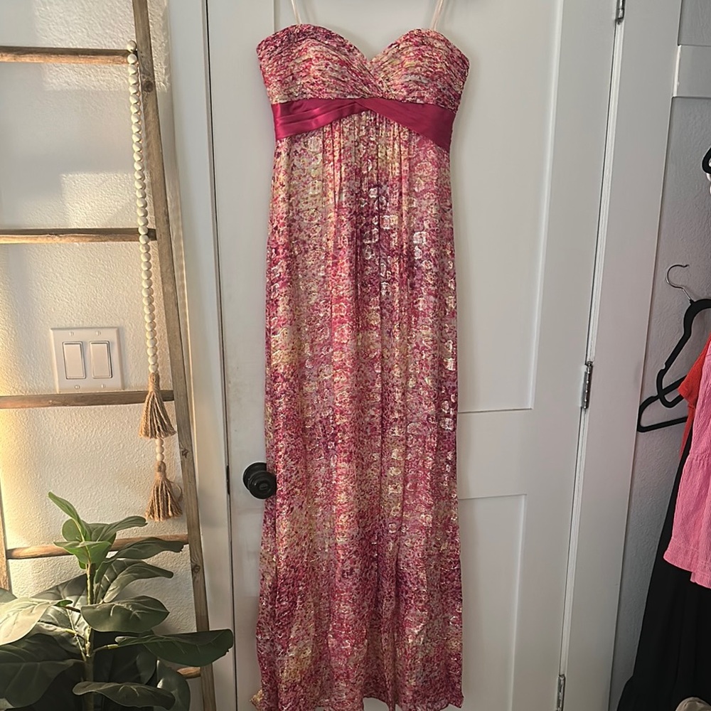 BCBG Pink Floral Strapless Dress